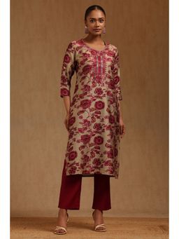 Soch - Wine Floral Round Neck Kurta with Pant