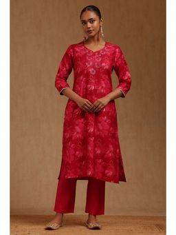 Soch - Pink Floral V-Neck Kurta with Pant