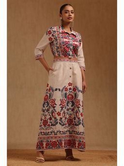 Soch - Beige Floral Collar Neck Top with Skirt