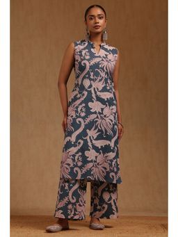 Soch - Blue Paisley Mandarin Neck Kurta with Palazzo