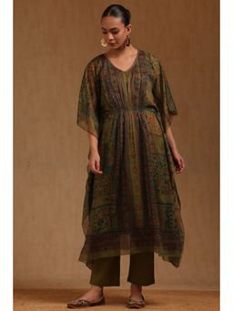 Soch - Green Floral V-Neck Kaftan Inner Slip with Pant