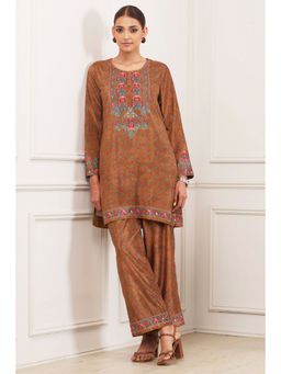 Biba - Yellow Floral Round Neck Kurta With Pant
