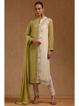 Soch - Green Embroidered Mandarin Neck Kurta Churidar With Dupatta