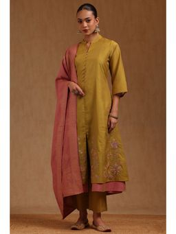 Soch - Green Floral Mandarin Neck Kurta Pant With Dupatta