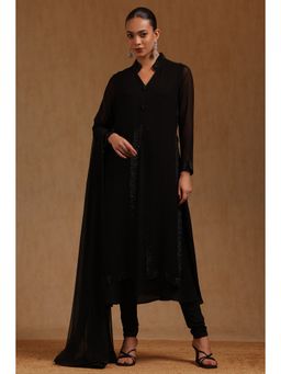 Soch - Black Embellished/Sequined Mandarin Neck Kurta Churidar With Dupatta