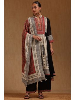 Soch - Black Printed Mandarin Neck Kurta Palazzo With Dupatta
