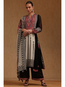 Soch - Black Printed Mandarin Neck Kurta Palazzo With Dupatta