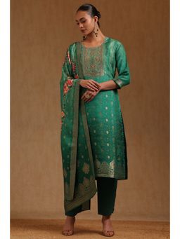Soch - Green Embroidered Round Neck Kurta Pant With Dupatta