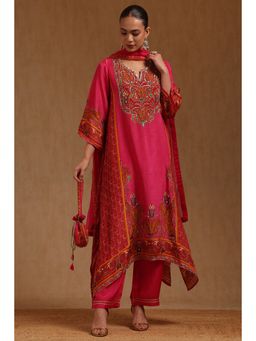 Soch - Pink Paisley Round Neck Kurta Palazzo With Dupatta and Potli Bag