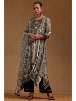 Soch - Cream Embroidered Boat Neck Kurta Pant With Dupatta