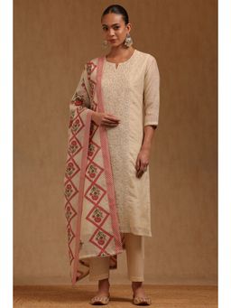 Soch - Cream Printed Round Neck Kurta Pant With Dupatta
