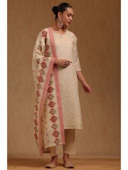 Soch - Cream Floral Round Neck Kurta Pant With Dupatta