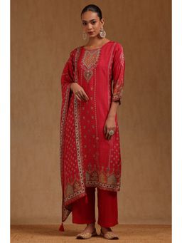 Soch - Pink Embroidered Boat Neck Kurta Pant With Dupatta