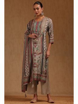 Soch - Grey Floral Round Neck Kurta Pant With Dupatta