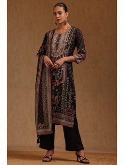 Soch - Black Floral Round Neck Kurta Pant With Dupatta
