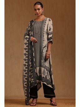 Soch - Cream Printed Boat Neck Kurta Palazzo With Dupatta
