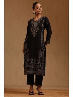 Soch - Black Embroidered V-Neck Kurta with Pant