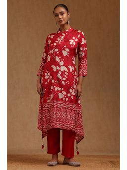 Soch - Red Floral Printed Mandarin Neck Kurta with Pant