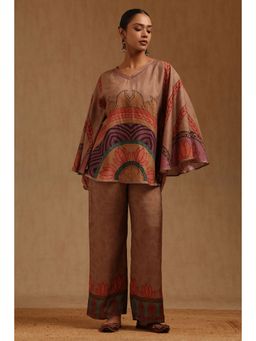 Soch - Brown Floral V-Neck Kaftan with Palazzo