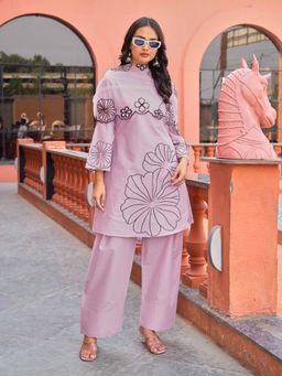 Tikhi Imli - Pink Embroidered Round Neck Kurta Palazzo With Dupatta