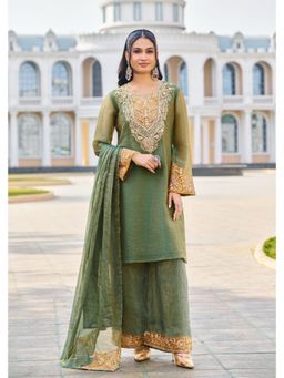 Autumnlane - Green Embellished/Sequined Round Neck Kurta Pant With Dupatta