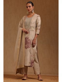 Soch - Beige Floral Round Neck Kurta Pant With Dupatta
