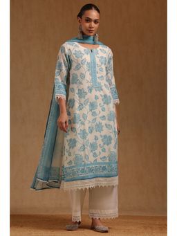 Soch - Off White Printed Round Neck Kurta Palazzo With Dupatta