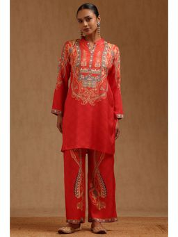 Soch - Orange Floral Mandarin Neck Kurta with Palazzo