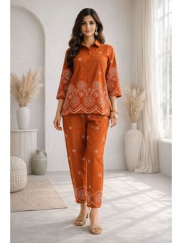 Autumnlane - Rust Embroidered Collar Neck Co-ord Set