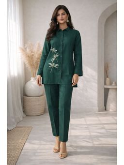 Autumnlane - Green Solid/Plain Collar Neck Kurta With Pant