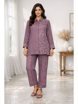 Autumnlane - Lavender Embroidered Collar Neck Co-ord Set