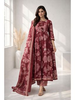 Autumnlane - Red Printed Round Neck Kurta Pant With Dupatta