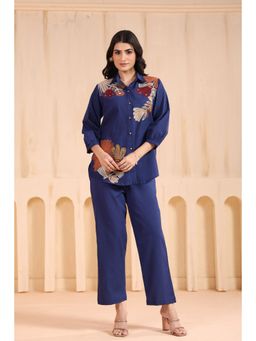 Autumnlane - Blue Embroidered Collar Neck Co-ord Set