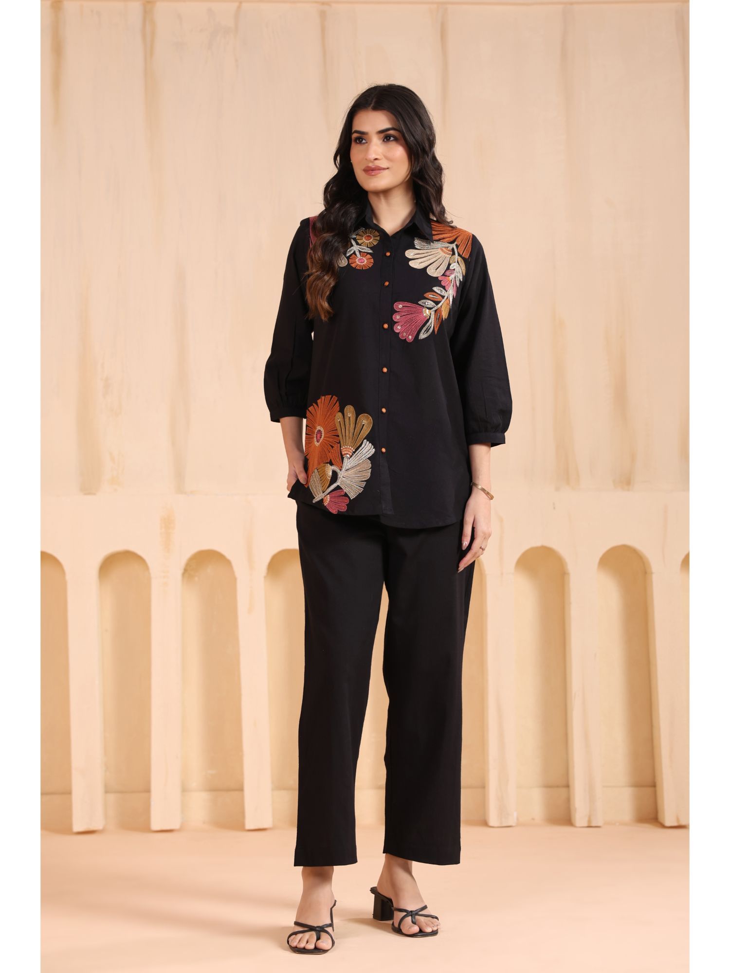 autumnlane Black Embroidered Collar Neck Co-ord Set-picture-11