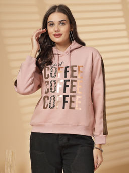 Juelle - Women Pink Typography Hoodie