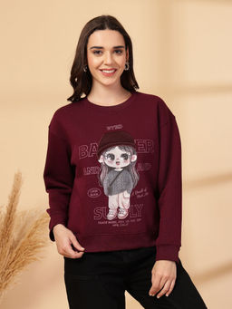 Juelle - Women Maroon Printed Sweatshirt