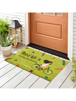 HomeTown - Good Life Is Being Outdoors Printed Coir Doormat 40X60 cm In Green Colour