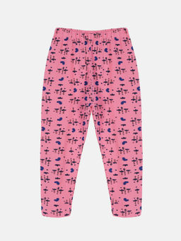 KiddoPanti - Girls Pink Flower Aop Print Fashion Capri