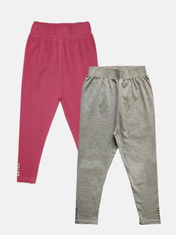 KiddoPanti - Girls Grey & Pink Solid Capris (Pack of 2)