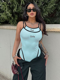 Outzidr - Street Light Blue Contrast Binding Bodysuit