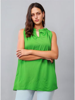 Outzidr - Green Sleeveless Metal Trim Party Wear Top