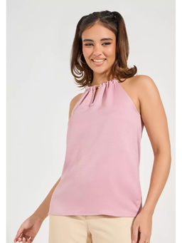 Outzidr - Pink Sleeveless Metal Trim Party Wear Top