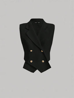 Outzidr - Black Wrap Vest Party Wear Top