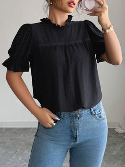 Outzidr - Black Basic High Neck Top