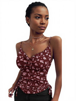 Outzidr - Street Red Cowl Neck Side Ruched Camisole