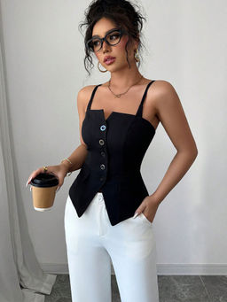 Outzidr - Black Party Wear Strappy Vest Top