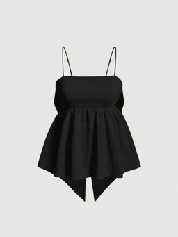 Outzidr - Casual Black Strappy Peplum Top