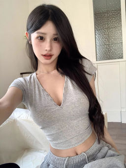 Outzidr - Street Grey V Neck Cap Sleeves Fitted Top