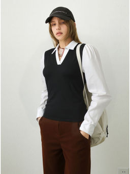 Outzidr - Street Contrast Color Full Sleeves Fitted Top