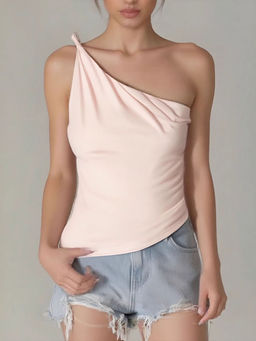 Outzidr - Street Cream One Shoulder Ruched Top